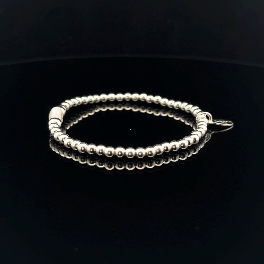 925 Sterling Silver Beaded Stretch Stacking Bracelet MOP Letter Initial G - Picture 3 of 6